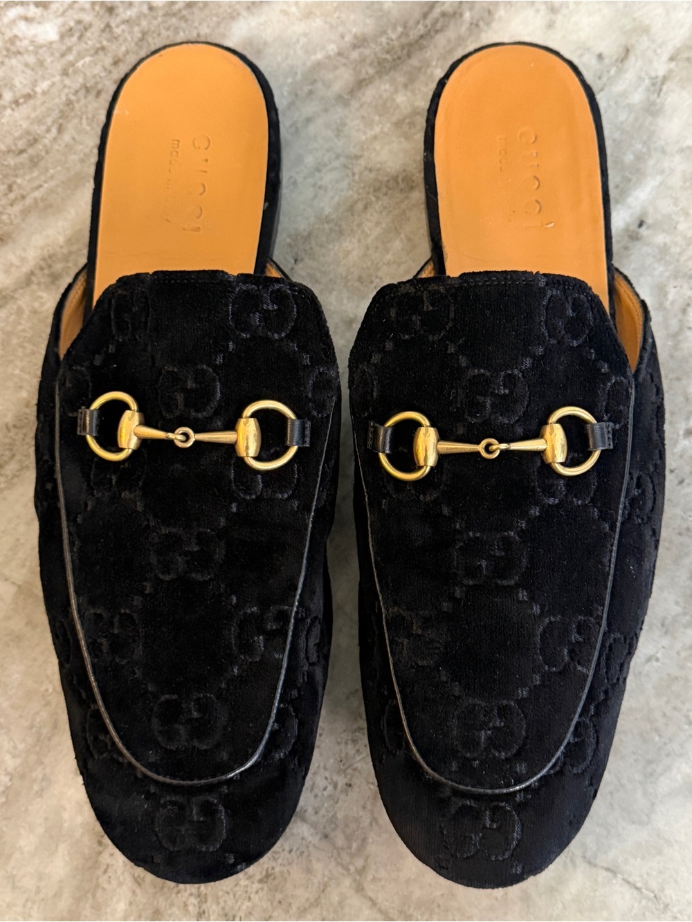 GUCCI PRINCETOWN GG Horsebit Velvet Slide Loafer Black 12/ 12.5 Mule Jordaan